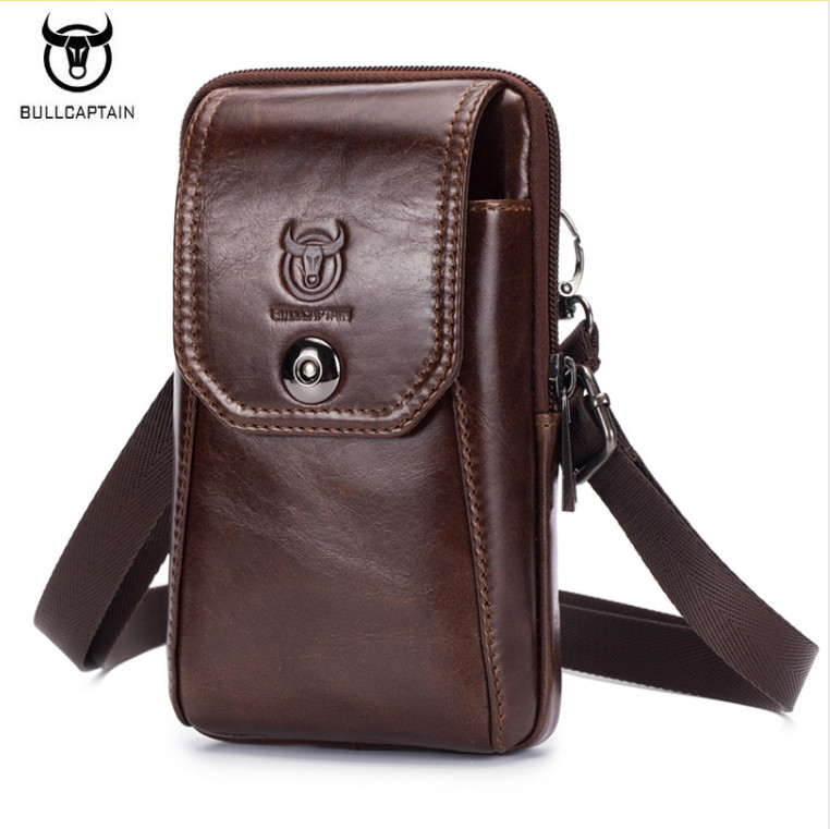 BULLCAPTAIN Leather Men Shoulder Bag Small Men Bag Vintage Casual Messenger Bag