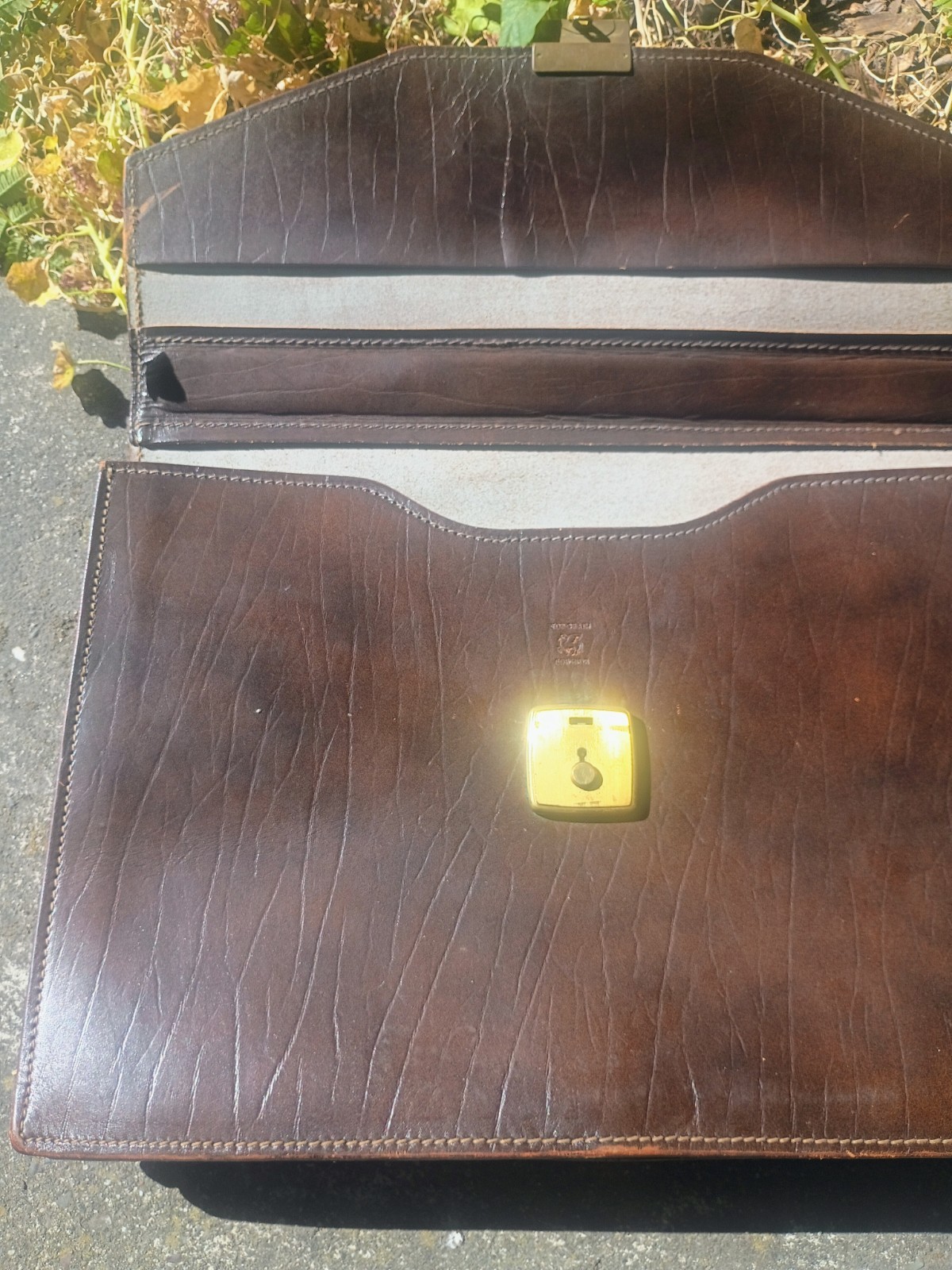 Vintage Top Grain Cowhide Leather Briefcase Laptop Bag With Key Brass Hardware