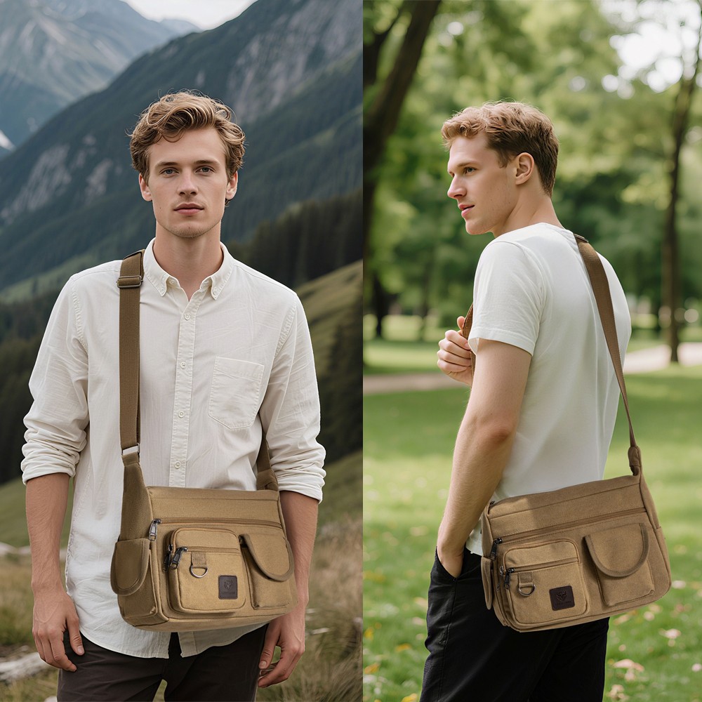 Messenger Bag for Men Retro Canvas Satchel casual Briefcases Laptop Bag fit 12in