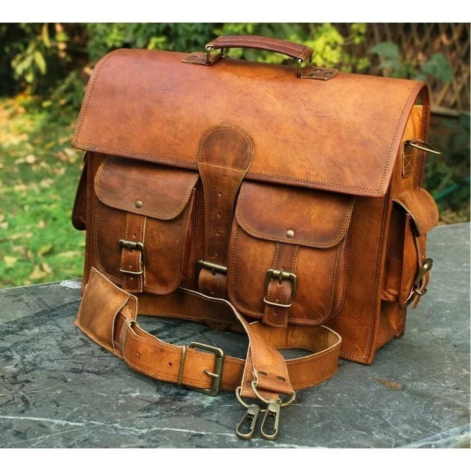 Genuine Messenger Men’s Vintage Briefcase Satchel Handmade Travel Ready Bag