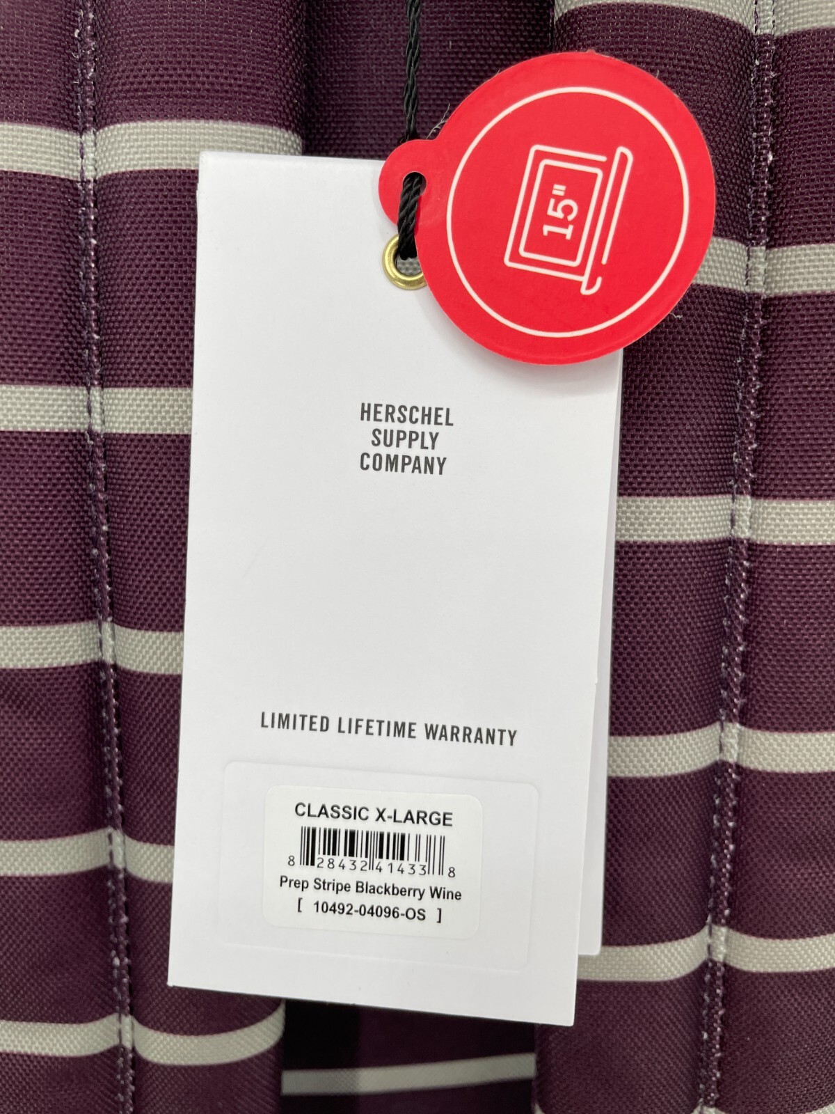 Herschel Heritage Prep Stripe Backpack Blackberry Wine 17.5″x12.5″x6″ HSC-BP0885