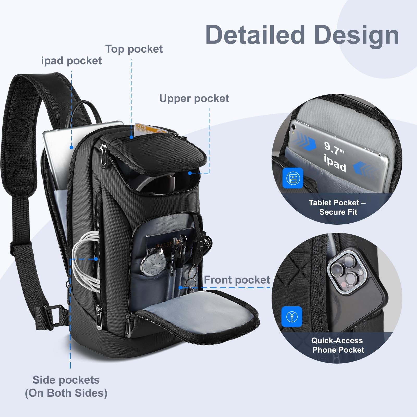 Sling Bag for Man, Waterproof Utility Crossbody Bag with Anti-theft Pocket fo…