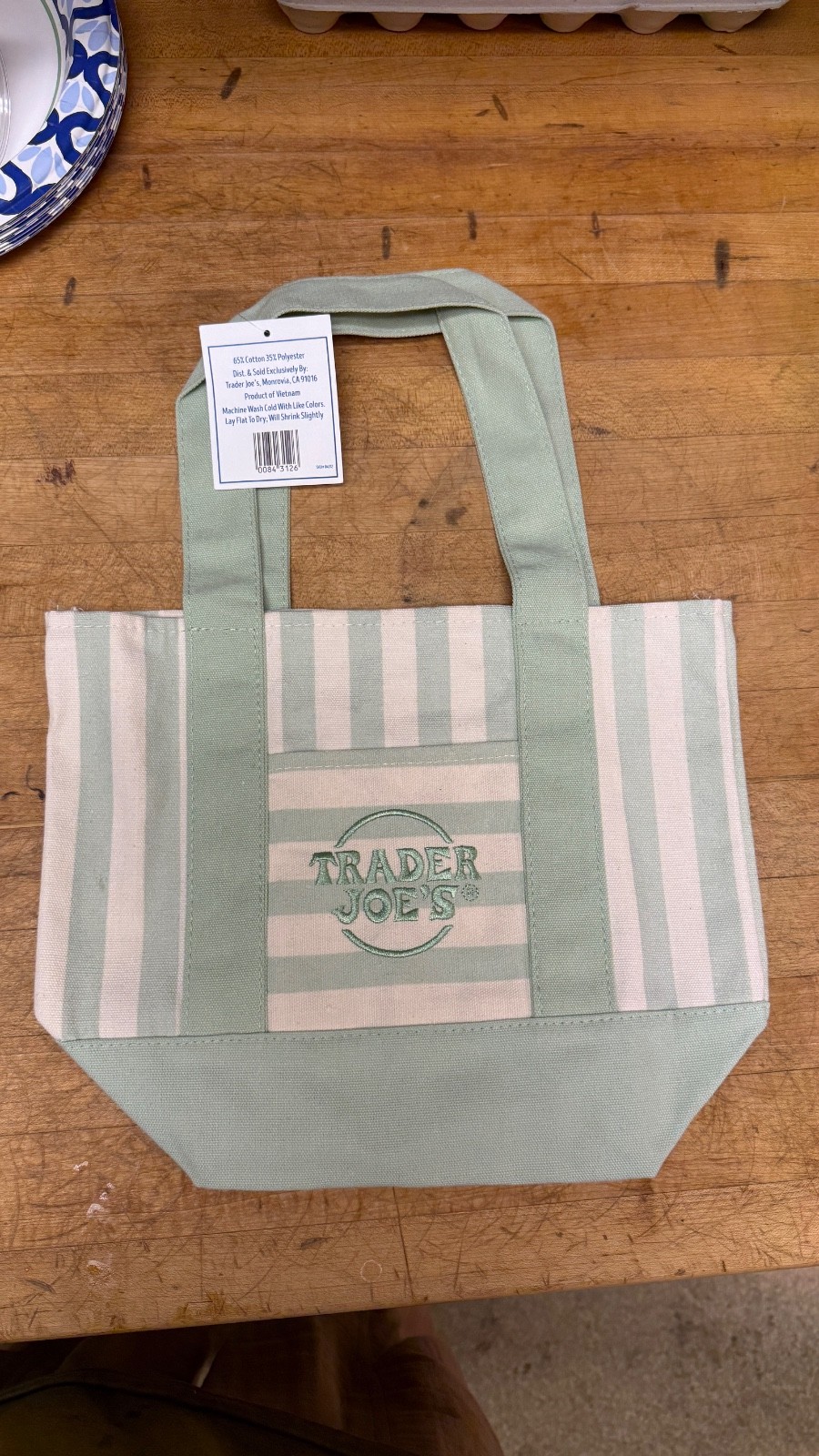 Trader Joes Pastel Stripped Mini Tote Bag Mint New