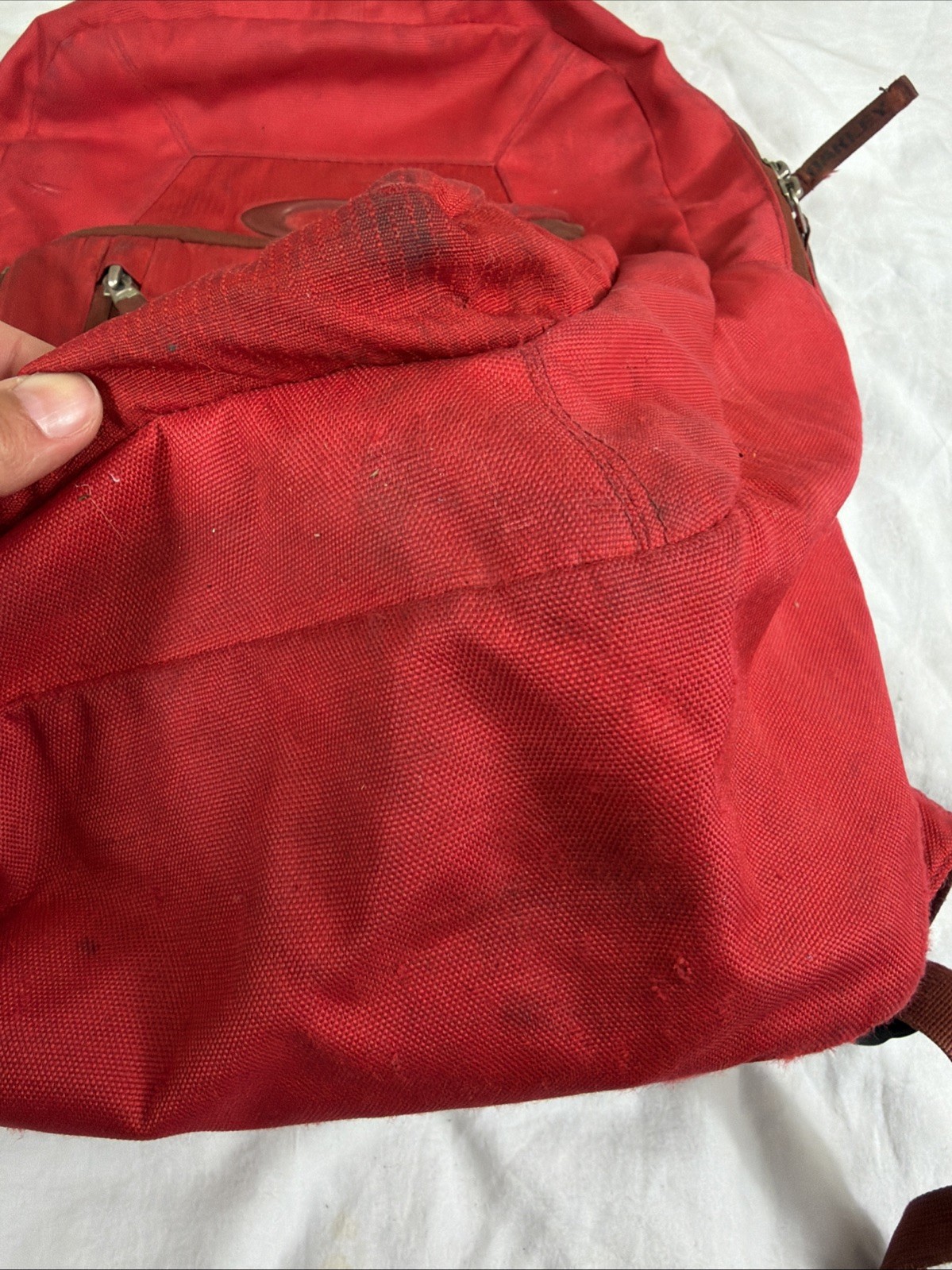 Oakley Works Backpack Ripstop Utility Pockets Software Red Thrash Stained