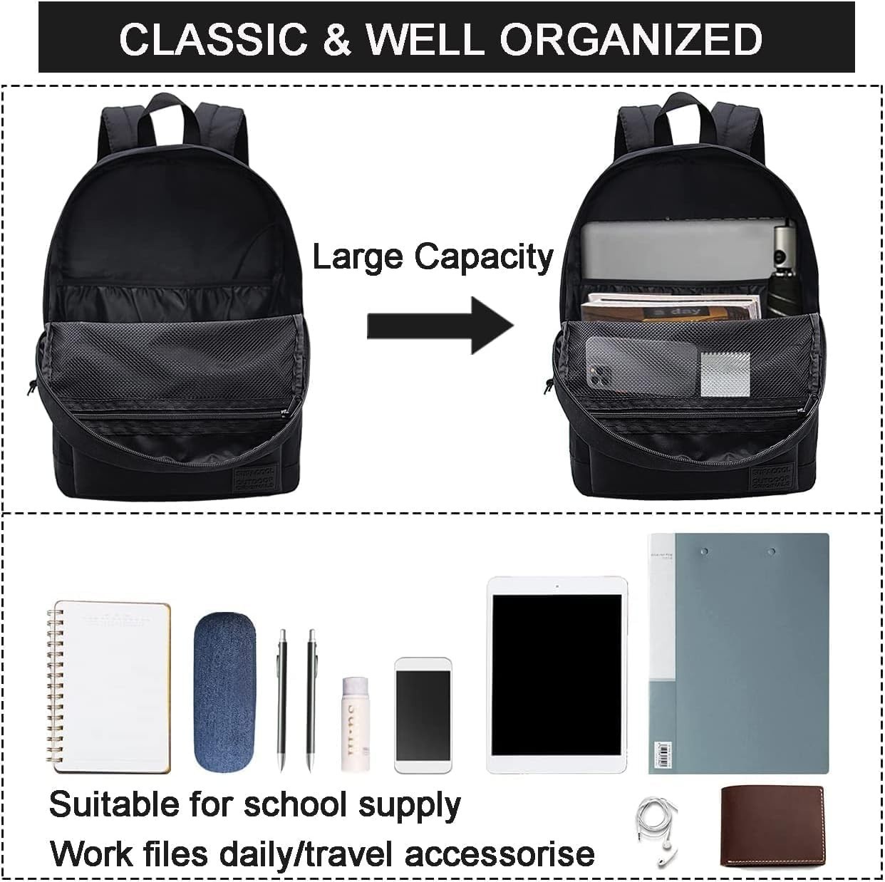 Lightweight Casual Laptop Backpack for Work, School & Travel – Unisex Black Bag