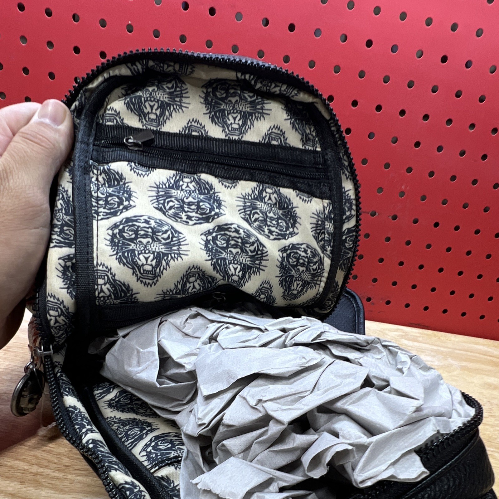 Ed Hardy Black Skull Eagle Graphic Sling Bag, Medium, Zip, Adjustable Strap