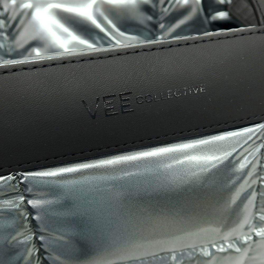 New VeeCollective PORTER MARCHE Square Quilting 2WAY Tote Bag Cool Gray Metallic