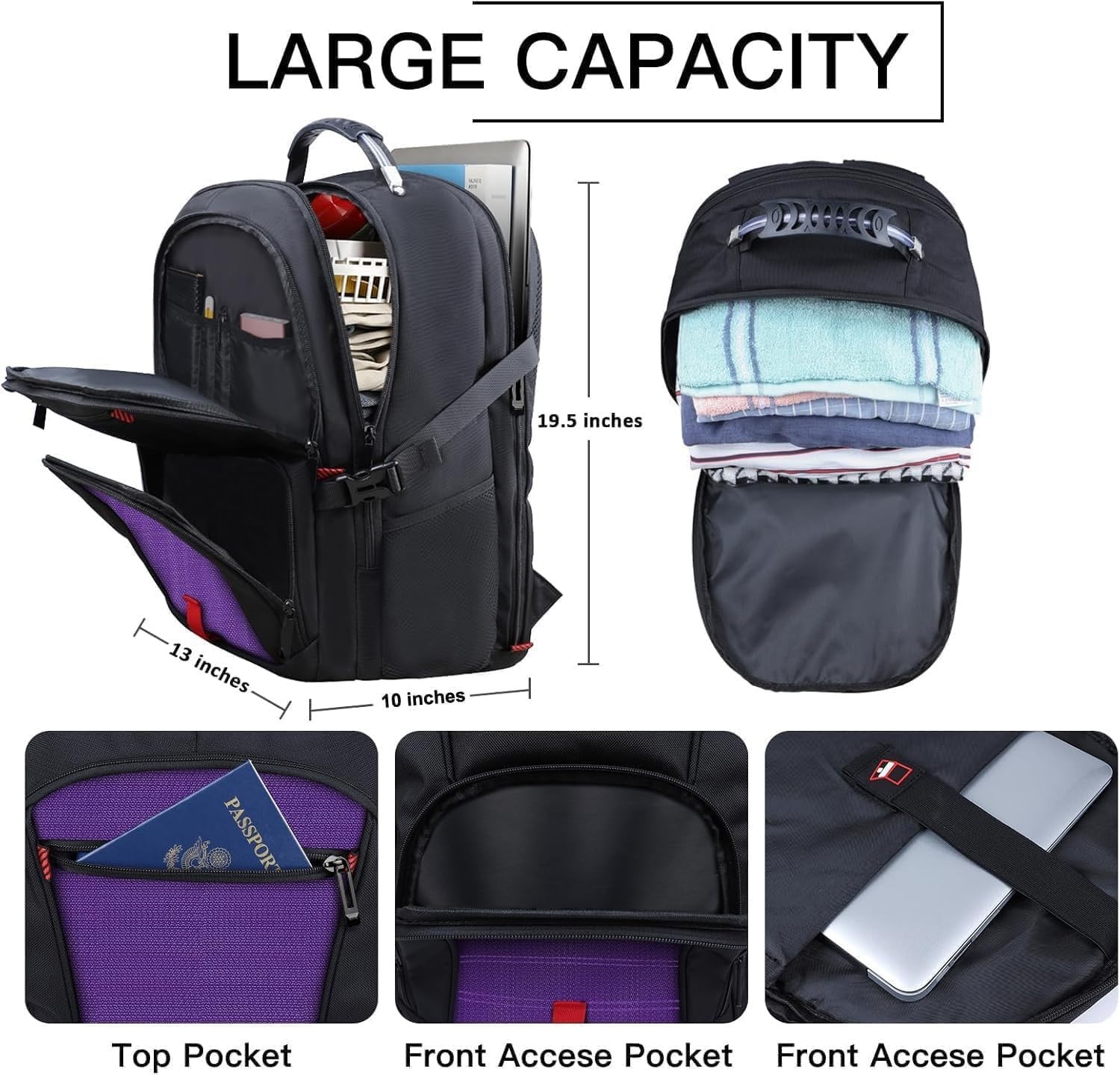 Large 55L Travel Backpack for 18.4″ Laptop, Anti-Theft, Water Resistant, TSA App