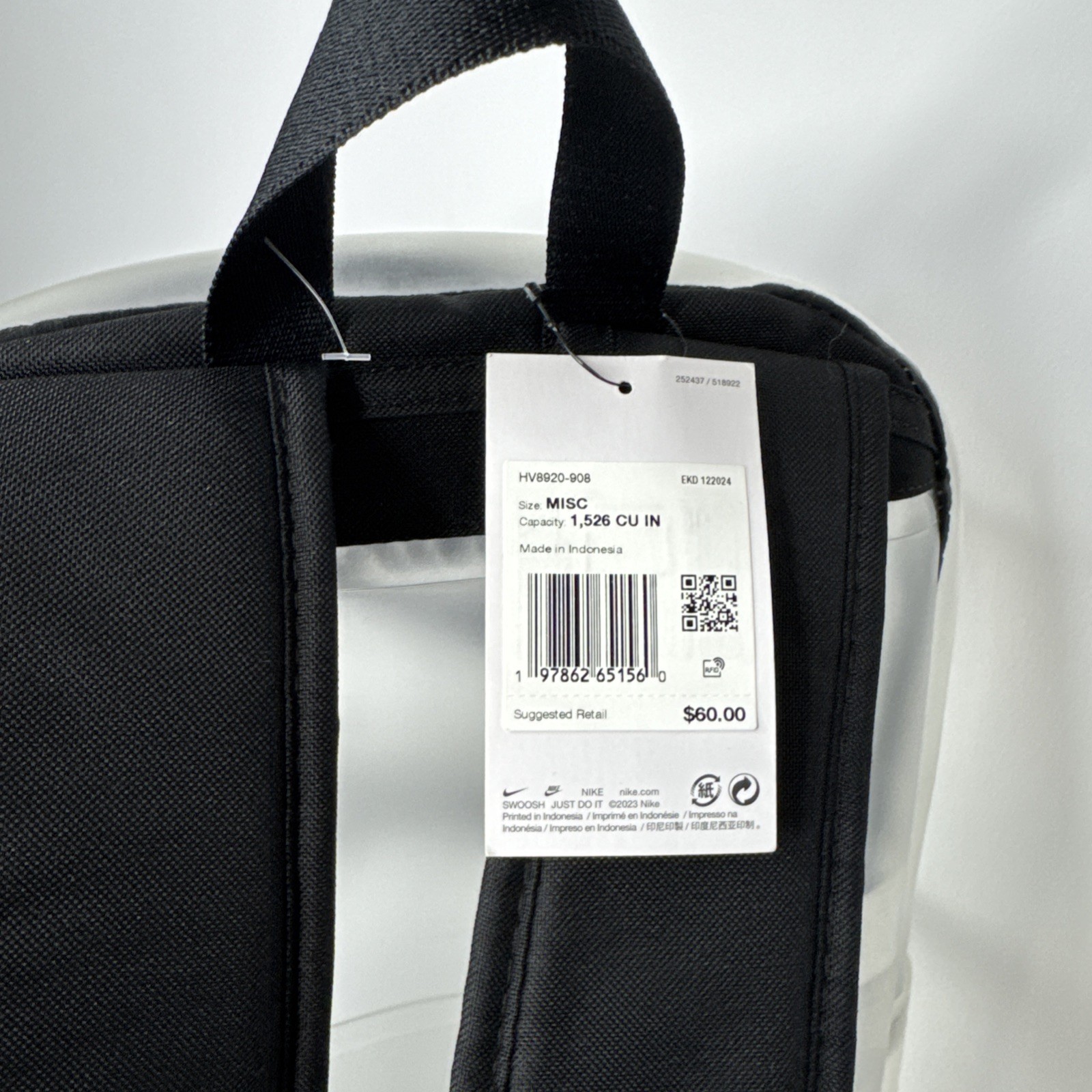 Nike Heritage Clear Crystal Backpack HV8920 Plastic Carry in Stadium Arena Bag