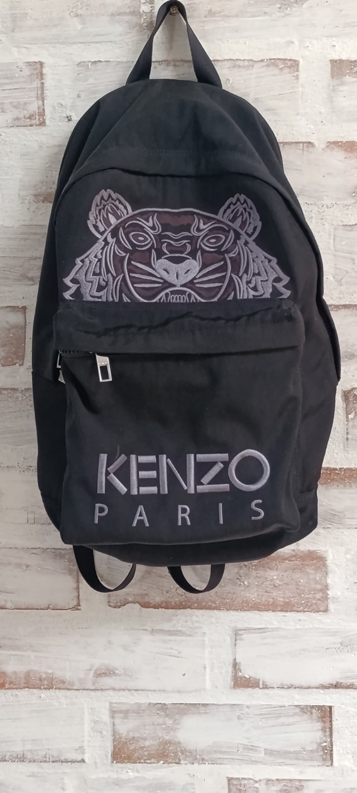 KENZO PARIS Tiger Embroidery Backpack Black Nylon Canvas Unisex Logo Rucksack