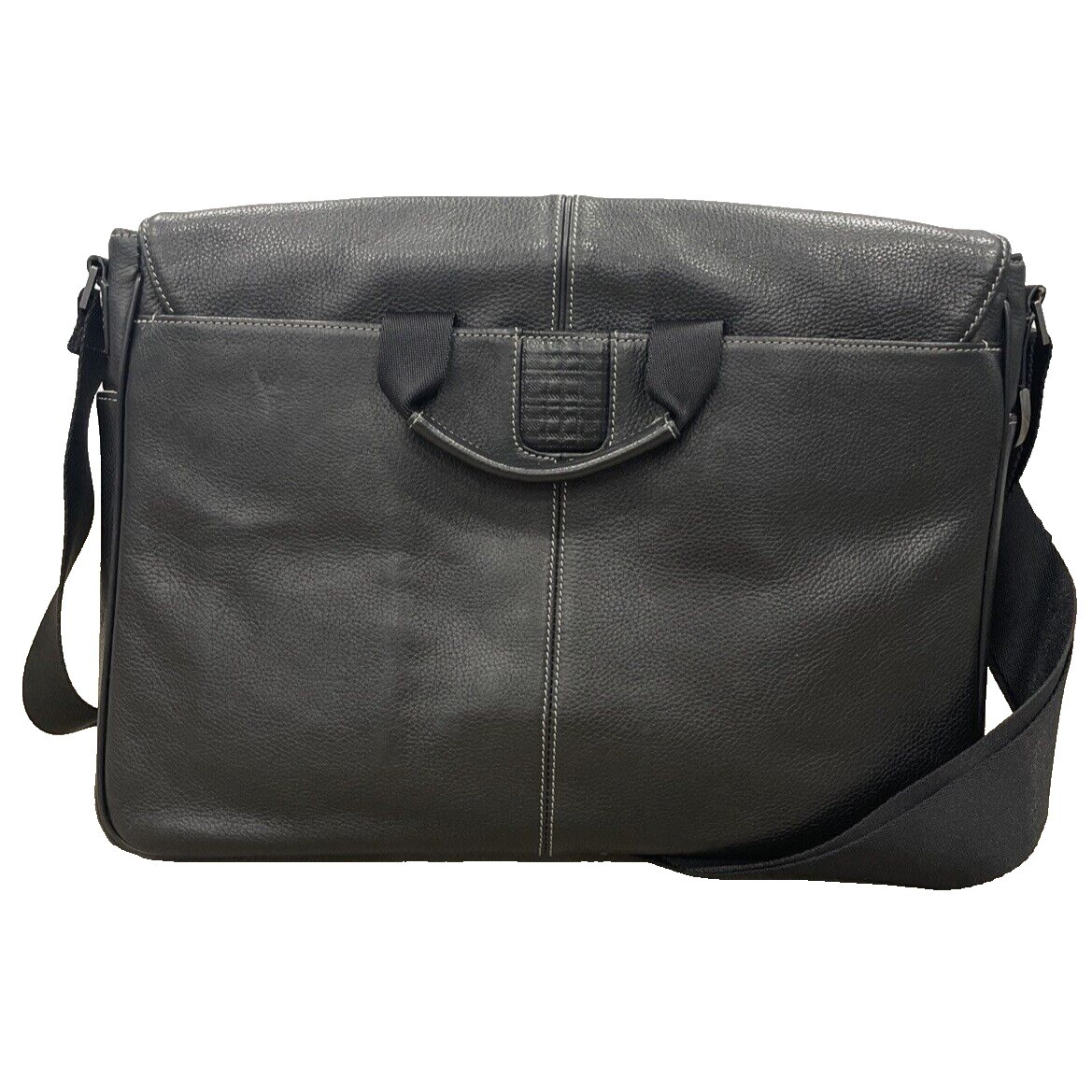 BOCONI Black Tumbled Leather Briefcase Padded Attaché Case RFID Protection