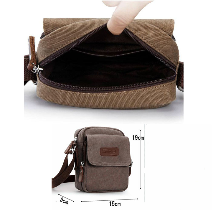 Man Casual Mini Canvas Shoulder Bag Men’s Small Leisure Messager bag