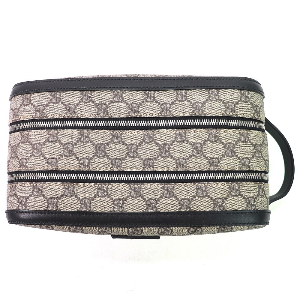 Gucci GG Supreme Canvas Clutch Bag Double Zip Beige Black Pochette