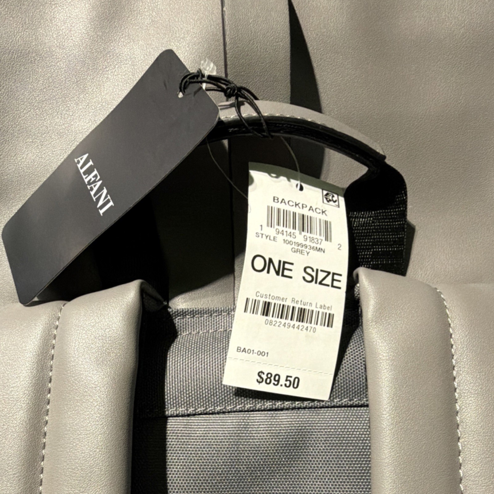 Alfani Gray Backpack Adjustable Straps Zip Pocket Buckle Closure Travel Bag