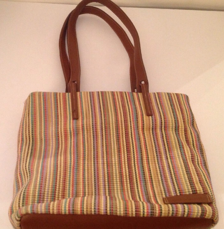 Stone Mountain Woven Weave Vertical Stripe Bag Purse Handbag Brown Tan Green