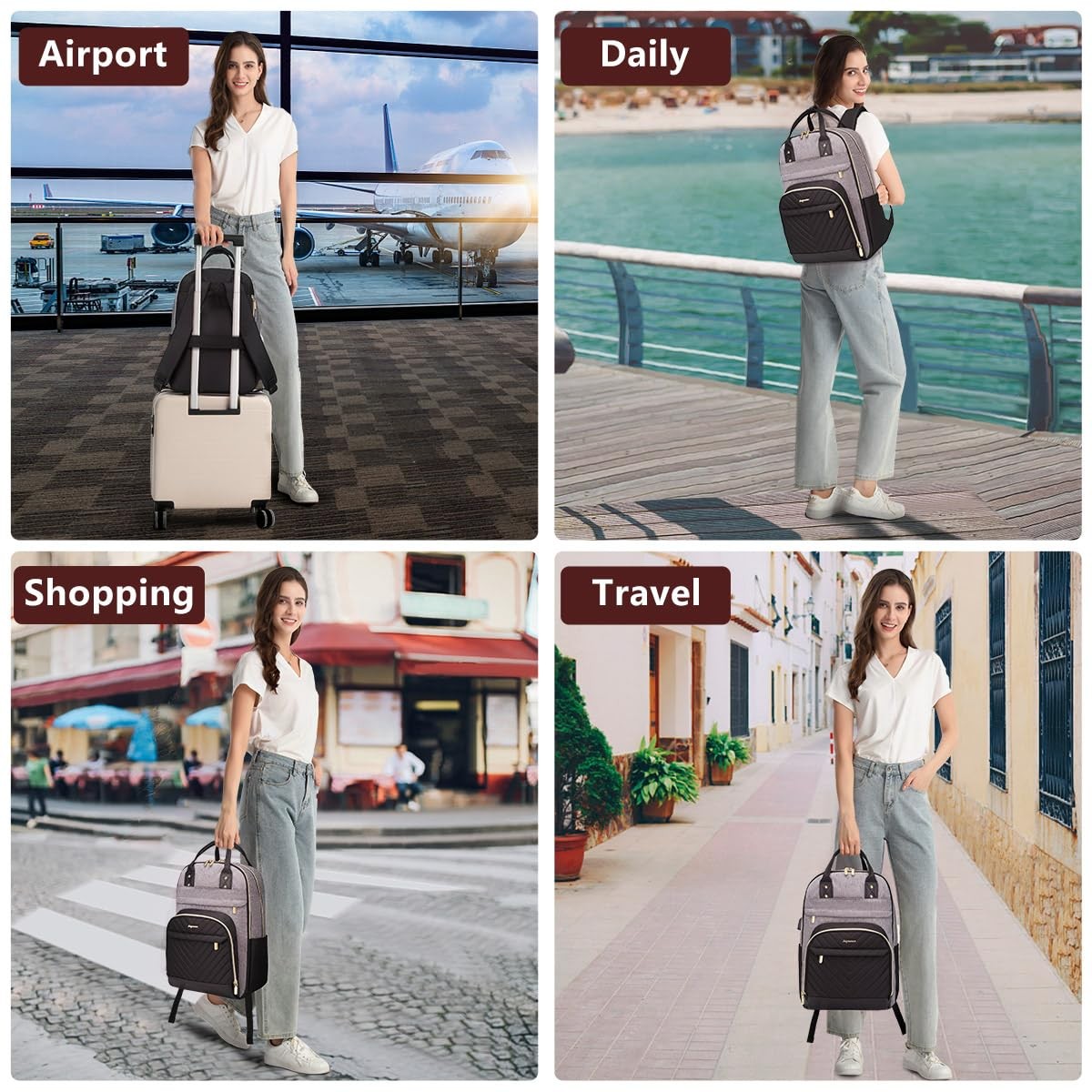 15.6 Inch Laptop Backpack Waterproof Anti~theft Travel Bag Grey Black