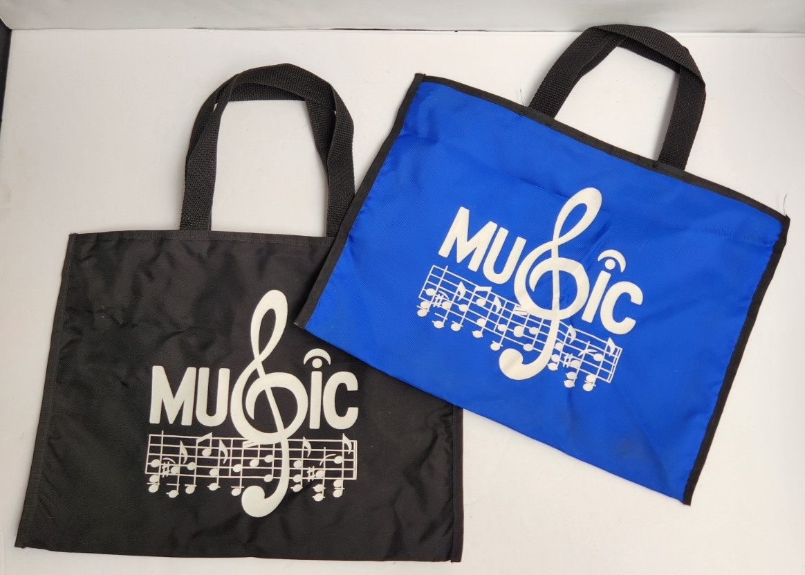 2 Music Portfolio Tote Bag G Clef Music Staff Blue and Black 10.5 ” x 14.25″