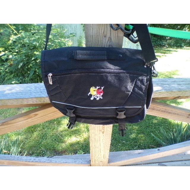 M&M’s World Messenger Bag Black Canvas Yellow Red Character Embroidered Laptop