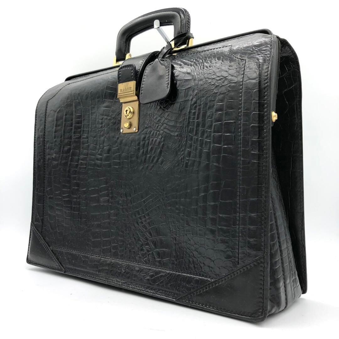Bally Dulles Bag Black Croc Embossed Leather Gold Lock Business Briefcase