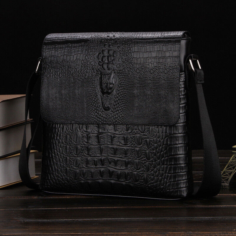 Vintage Croc Print PU Leather Mens Shoulder Bag Work Crossbody Messenger Bag