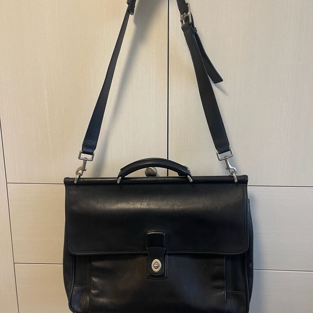 Coach Barclay 6456 Vintage Black Leather Briefcase Messenger Bag