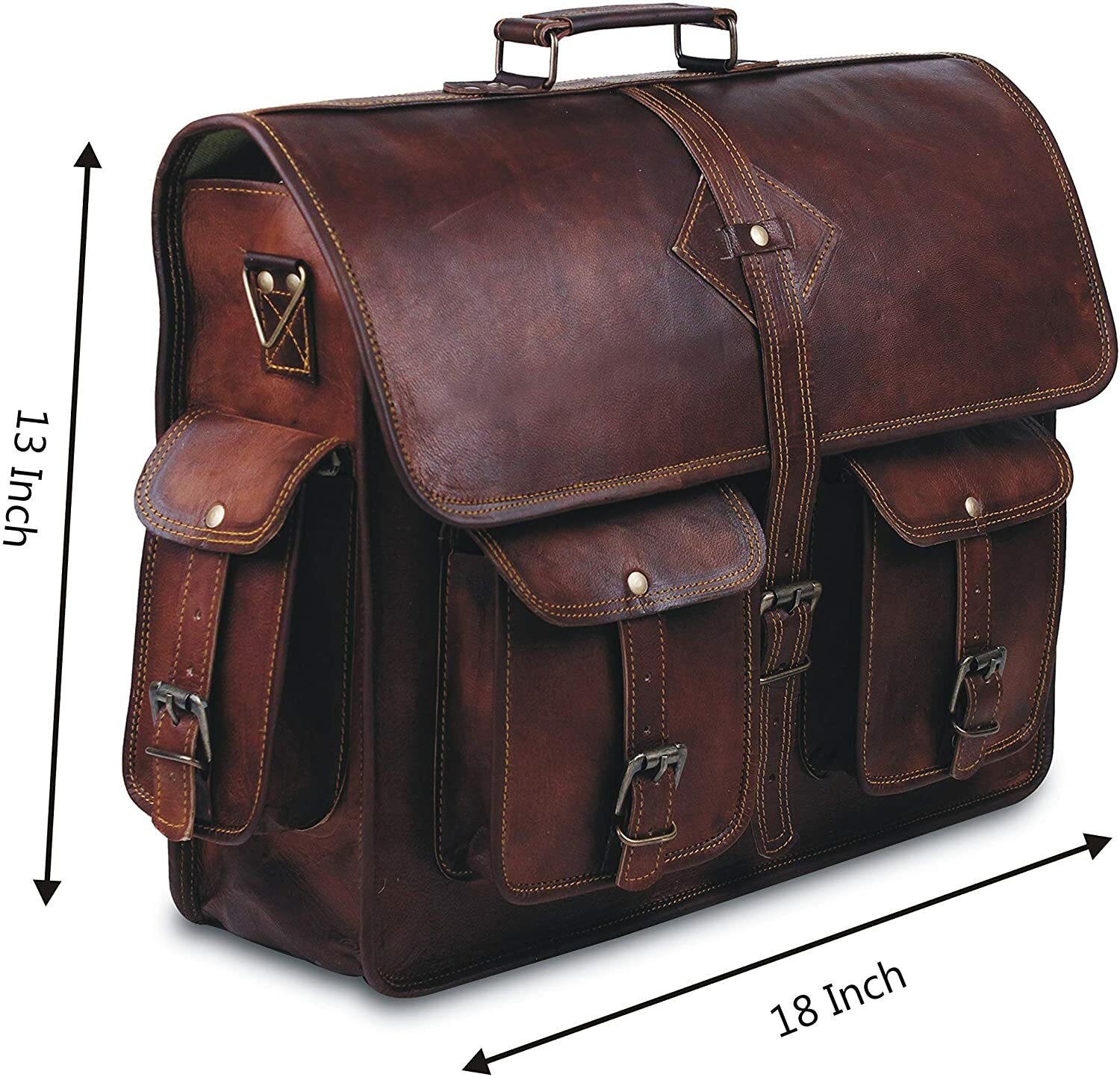 18″ Vintage Leather Shoulder Briefcase Crossbody Laptop Casual Handbag Men Women