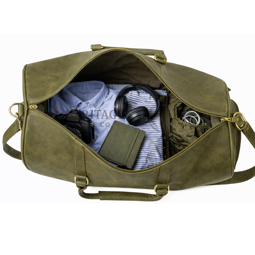 Dark Olive Full Grain Leather Duffle Bag For Travel,Gym,Leather Bag For Men