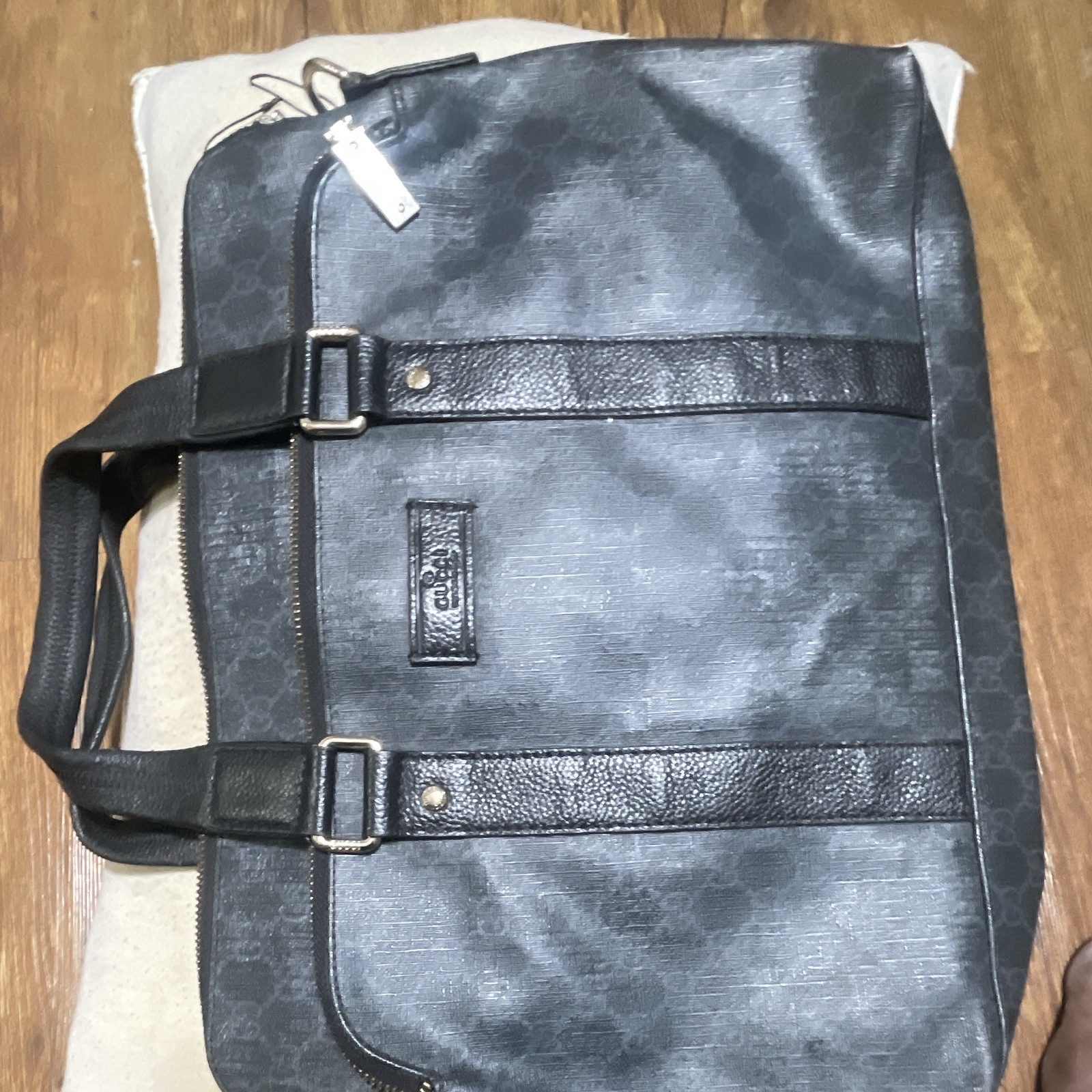 Gucci Black Monogram Briefcase Zip Top Large Inner Pockets Double Handles