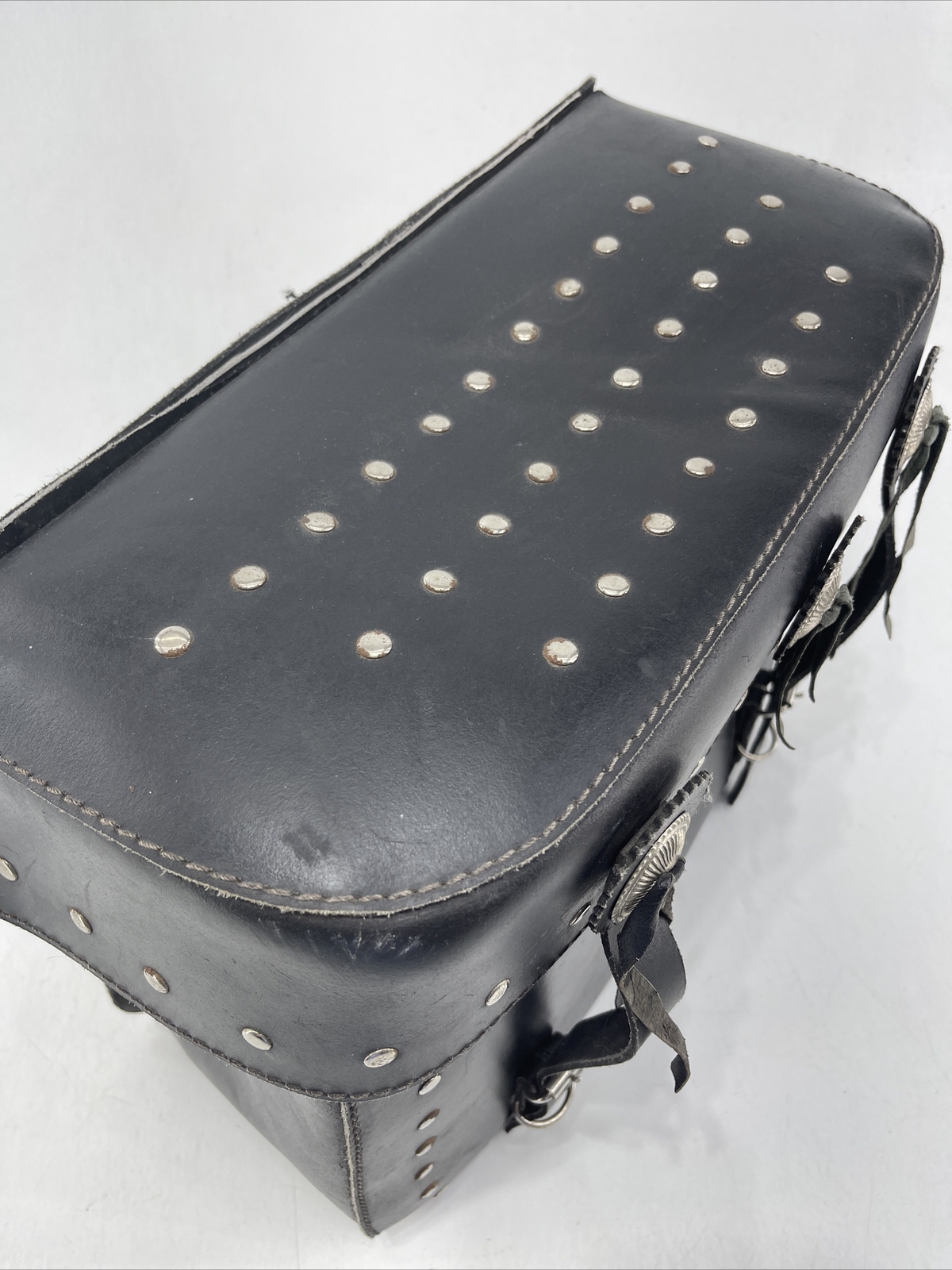 Handcrafted Black Leather Saddle Bag Motorcycle Luggage Storage Bag