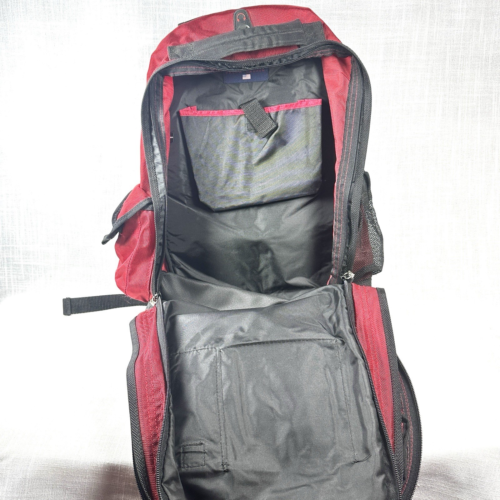 Vintage Polo Sport Ralph Lauren Backpack Red RL Flag Multi Pocket