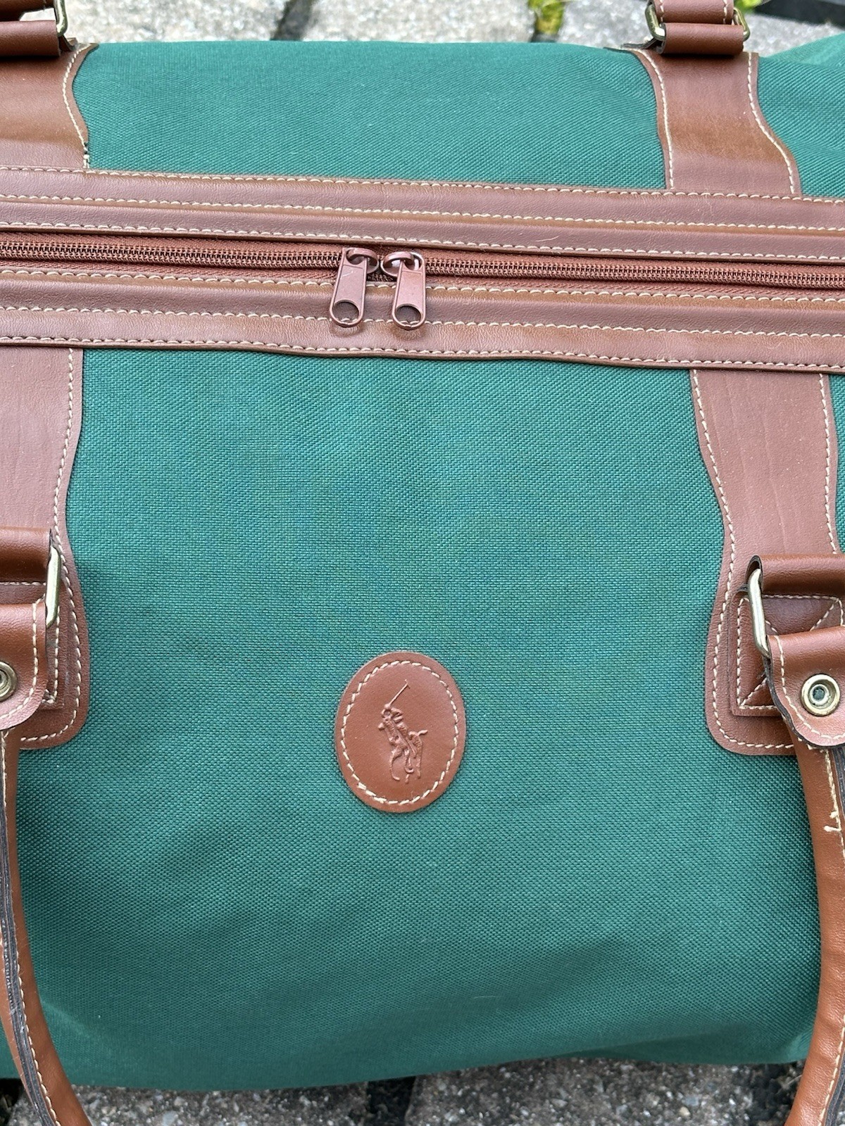 Vintage Polo Ralph Lauren Green Canvas Duffle Bag Large Tote Preppy Logo