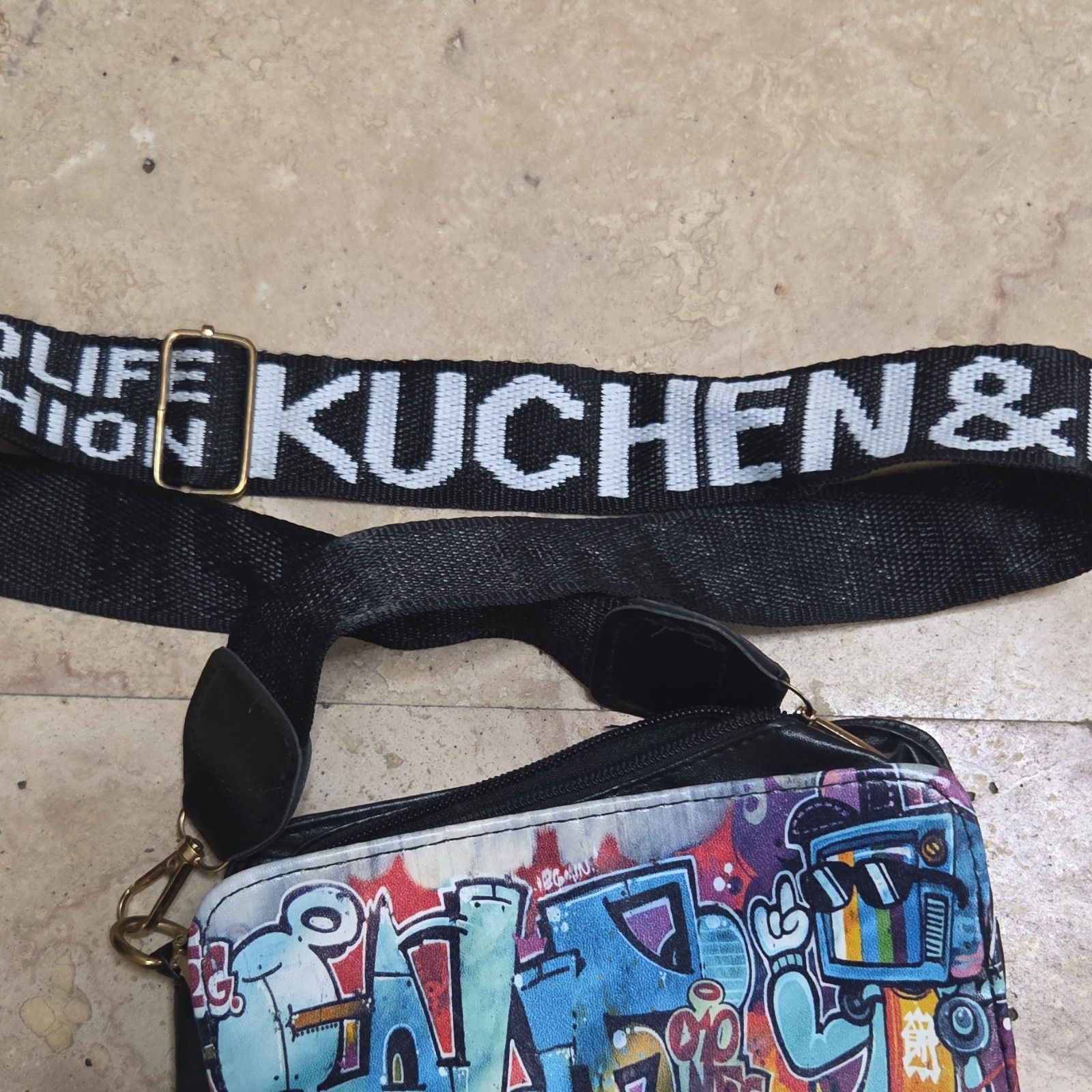 Graffiti Print Crossbody Bag KUCHEN Strap Colorful Street Style Purse