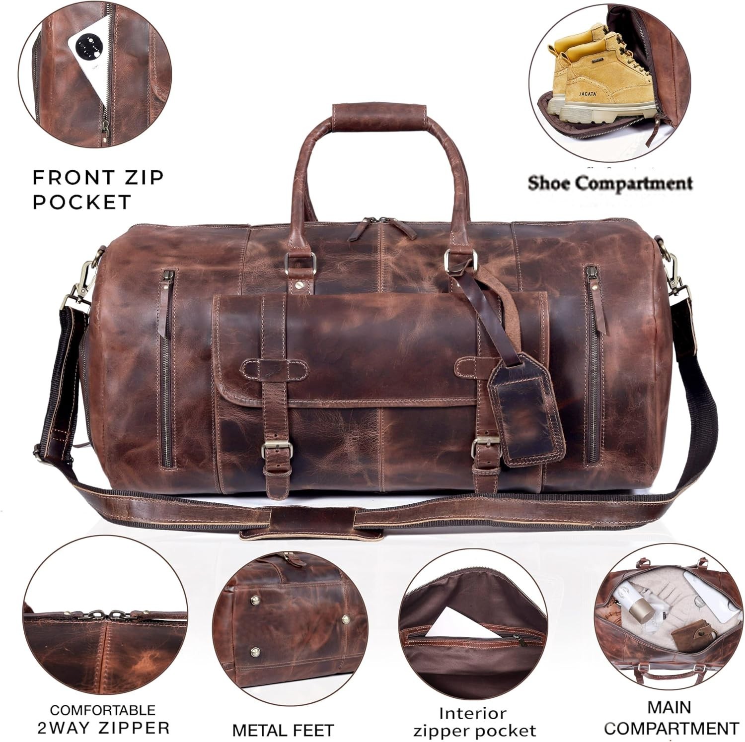 Versatile 24 Inch Genuine Leather Duffle Bag – Ideal for Weekend Getaways