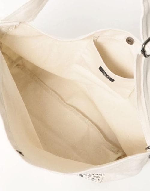 BEAMS HEART Canvas Shoulder Bag Off White Newspaper Style Japan Authentic