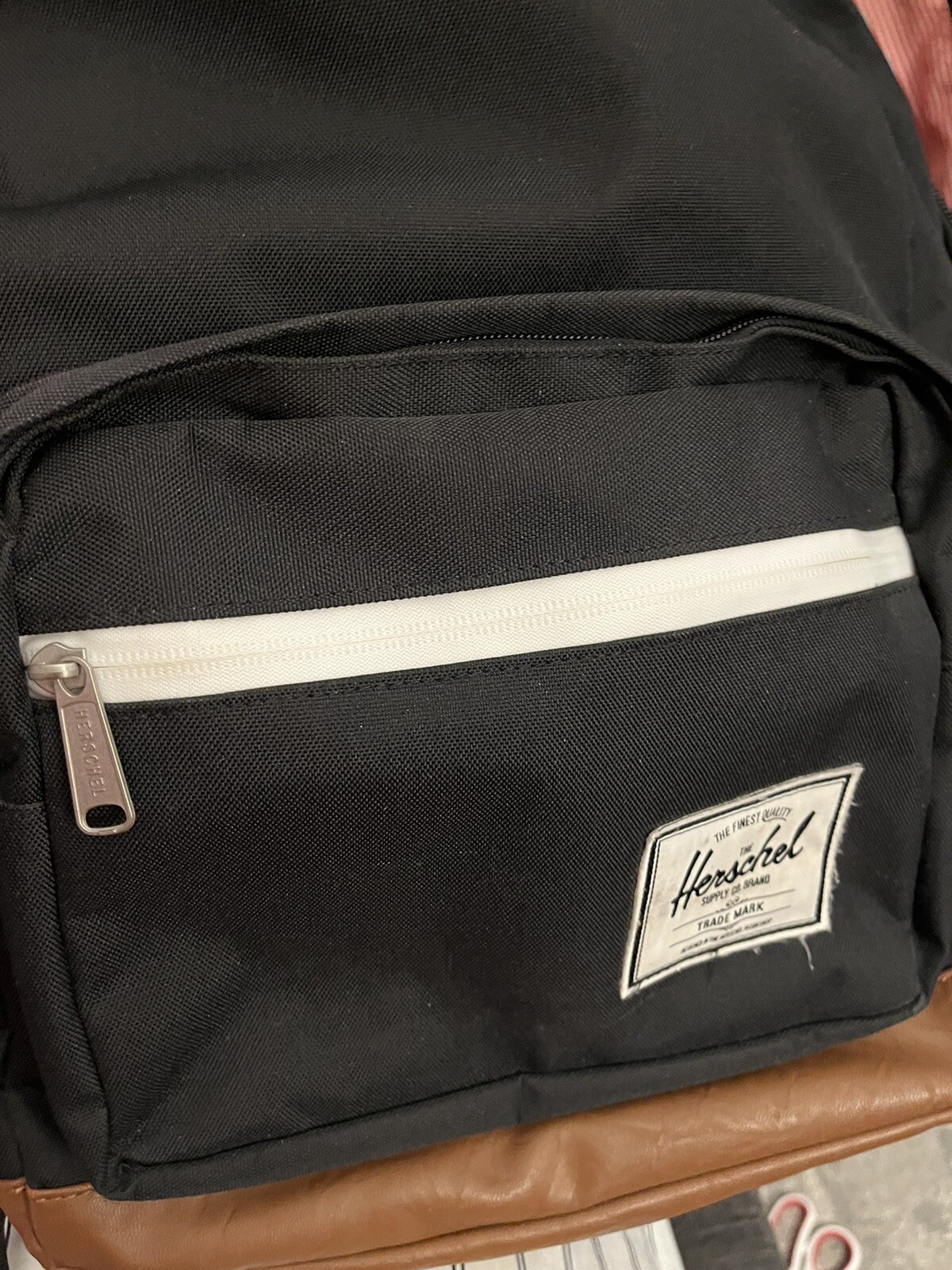 Herschel Men’s Black/saddle Leather Pop Quiz Travel Laptop Backpack Great Condit