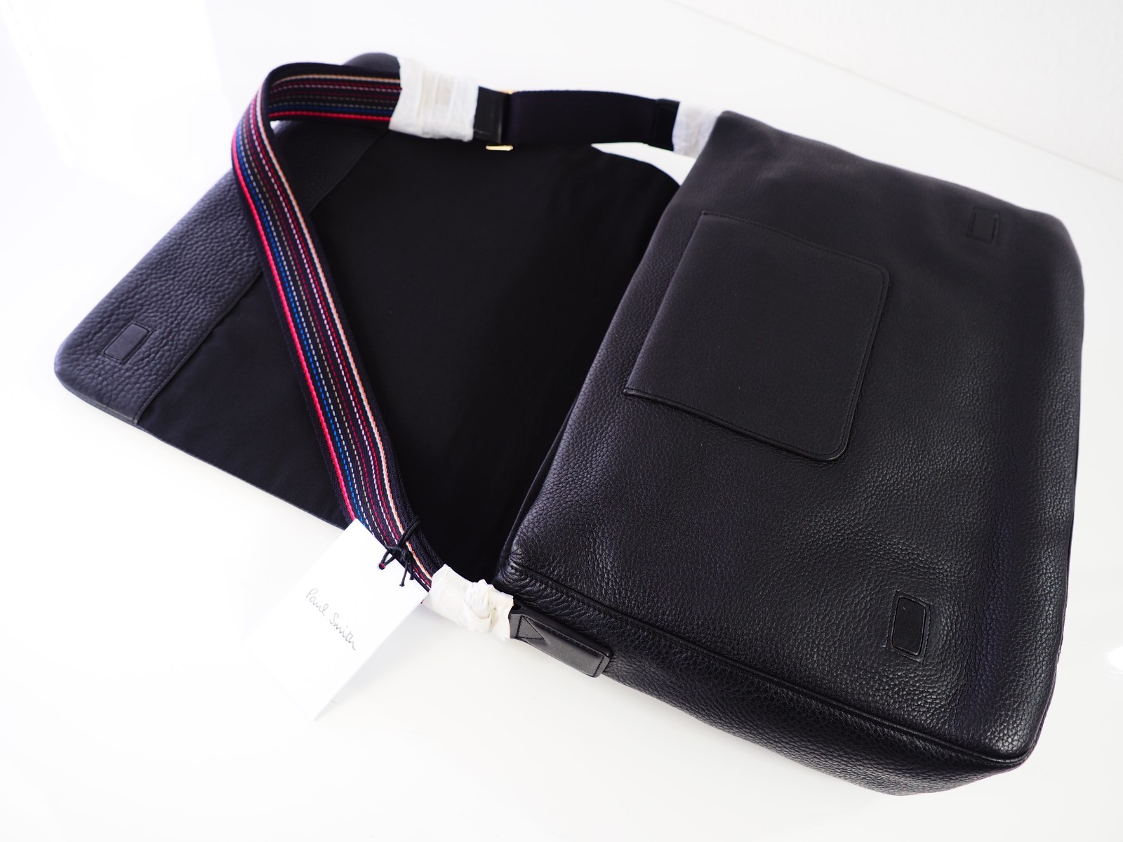 Paul Smith Black Leather Laptop Messenger Bag City Webbing Crossbody NWT