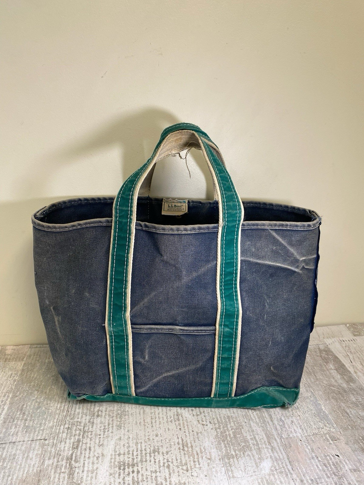 Vintage LL Bean Boat And Tote 80s Blue Green Big Bag Crinkle Tag Freeport Maine