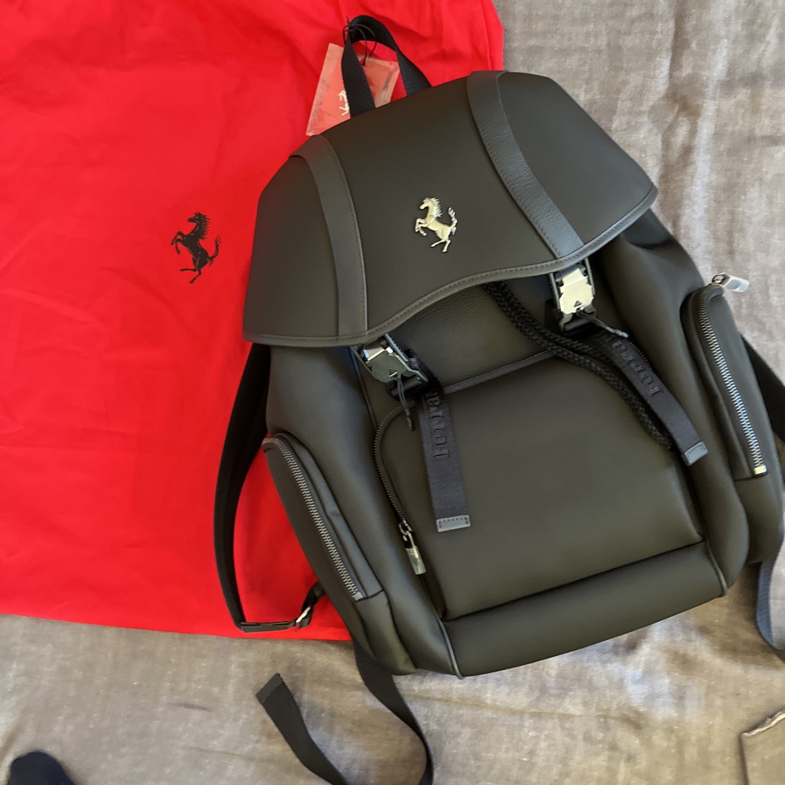 Ferrari Purosangue Black Leather Backpack with Storage Bag Original Genuine