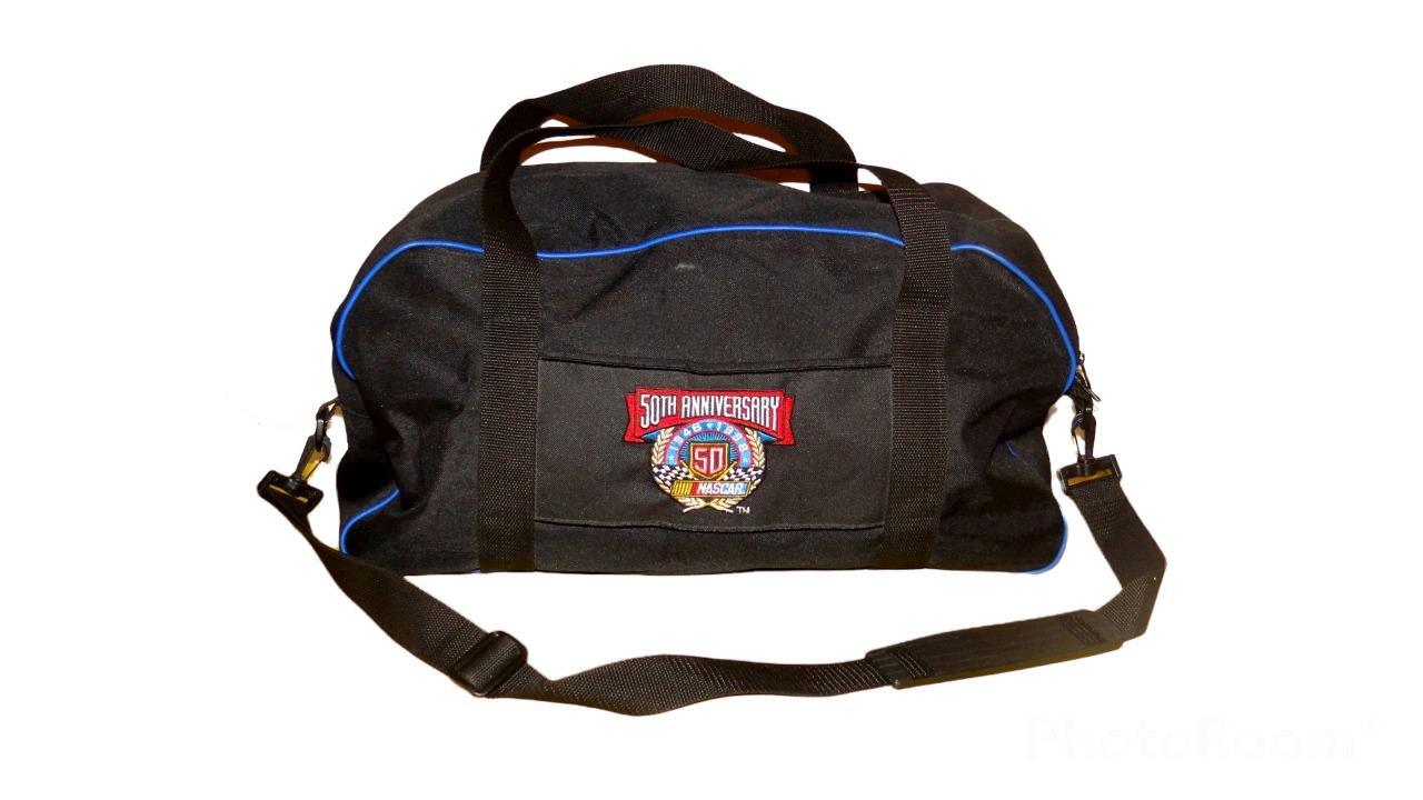 Vintage 90s Sports NASCAR 50th Anniversary Duffle Bag Travel Gym – Black/Blue