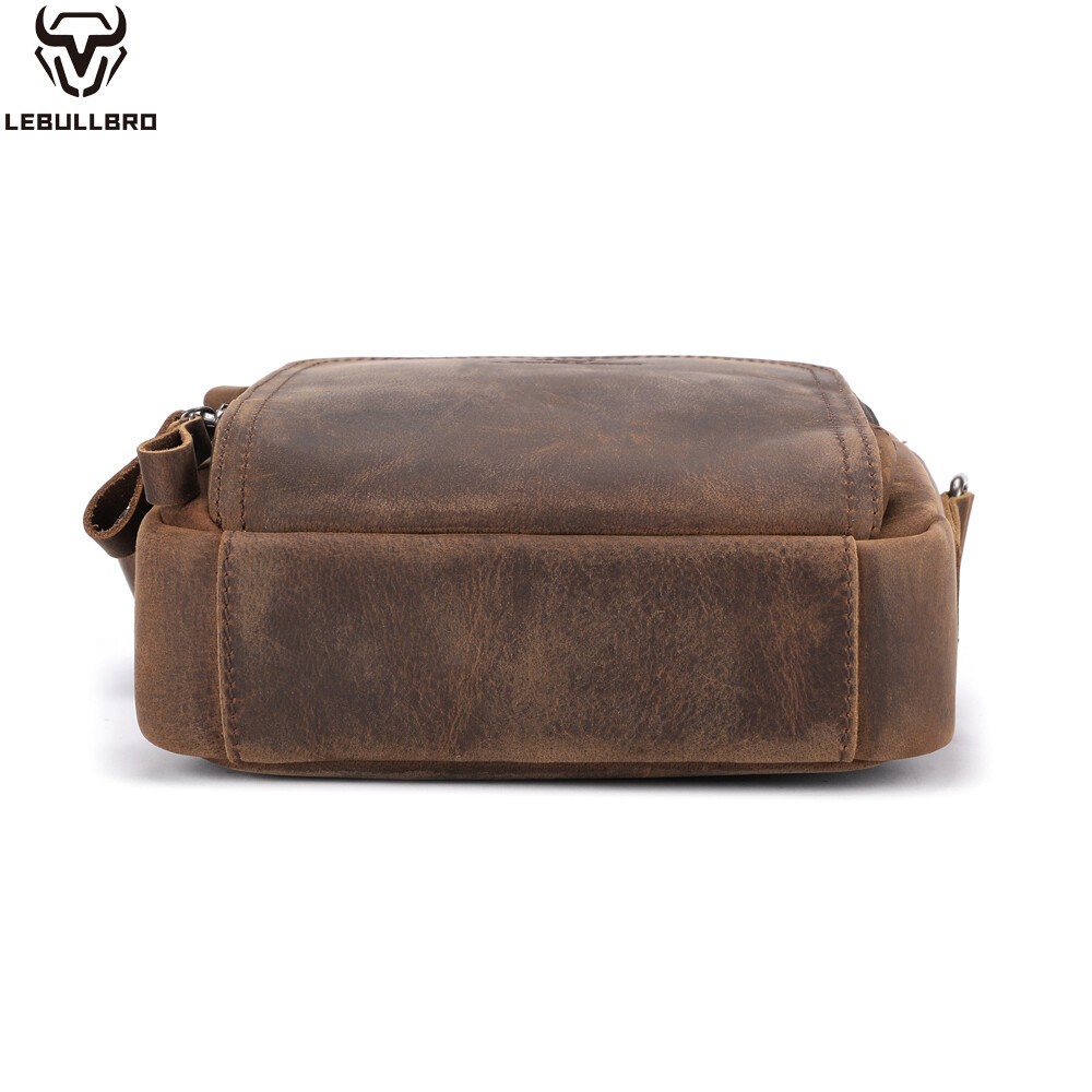 LEBULLBRO Mens Crazy Horse Leather Crossbody Bag Vintage Messenger Shoulder Gift