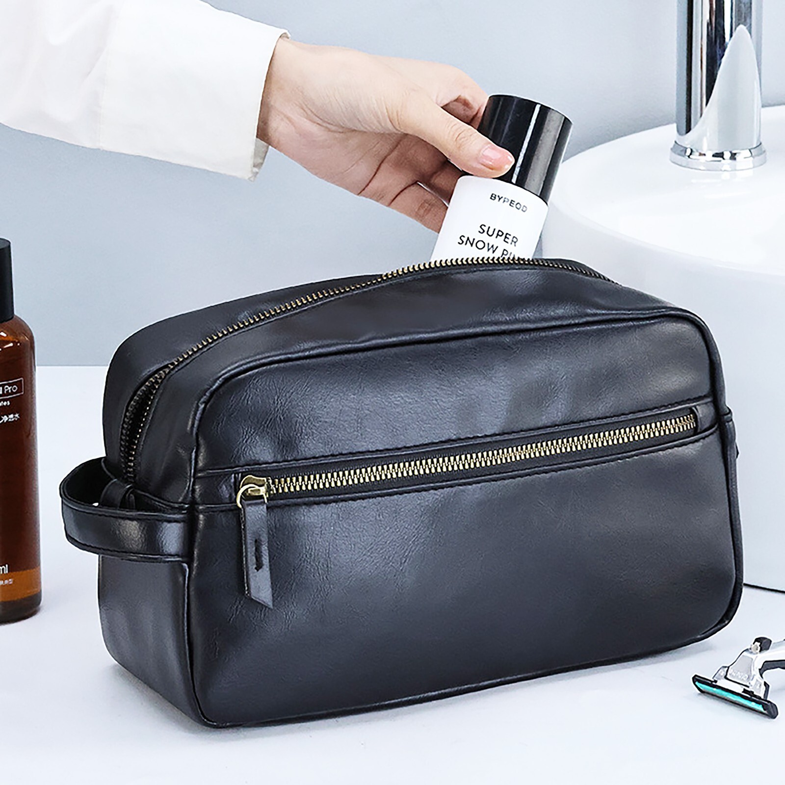 Custom Travel Toiletries Bag for Men & Women Leather Toiletry Organizer Dopp Kit