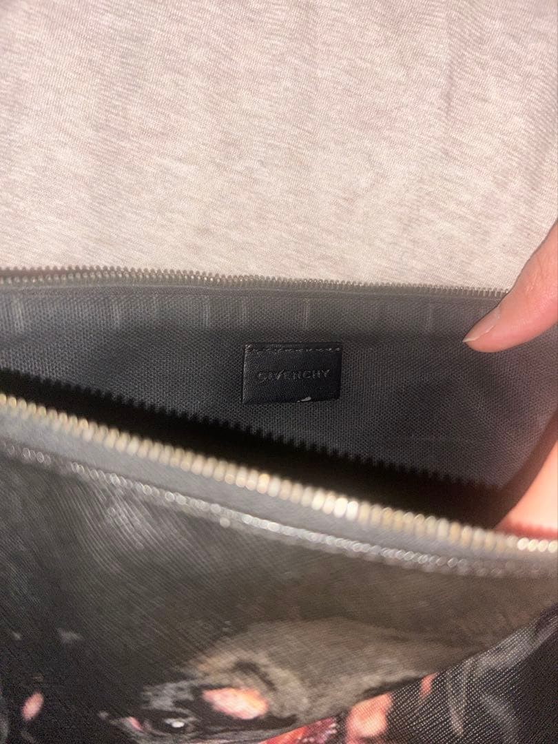 GIVENCHY Authentic Clutch Bag Flat Pouch Travel Handbag Zipper Black Rottweiler