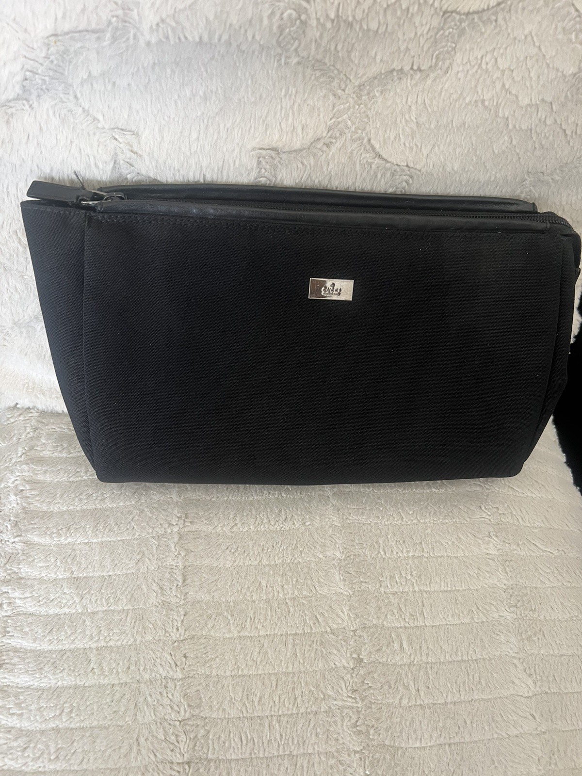 GUCCI black leather ZIP TOP toiletry bag DOPP KIT makeup bag VANITY BAG
