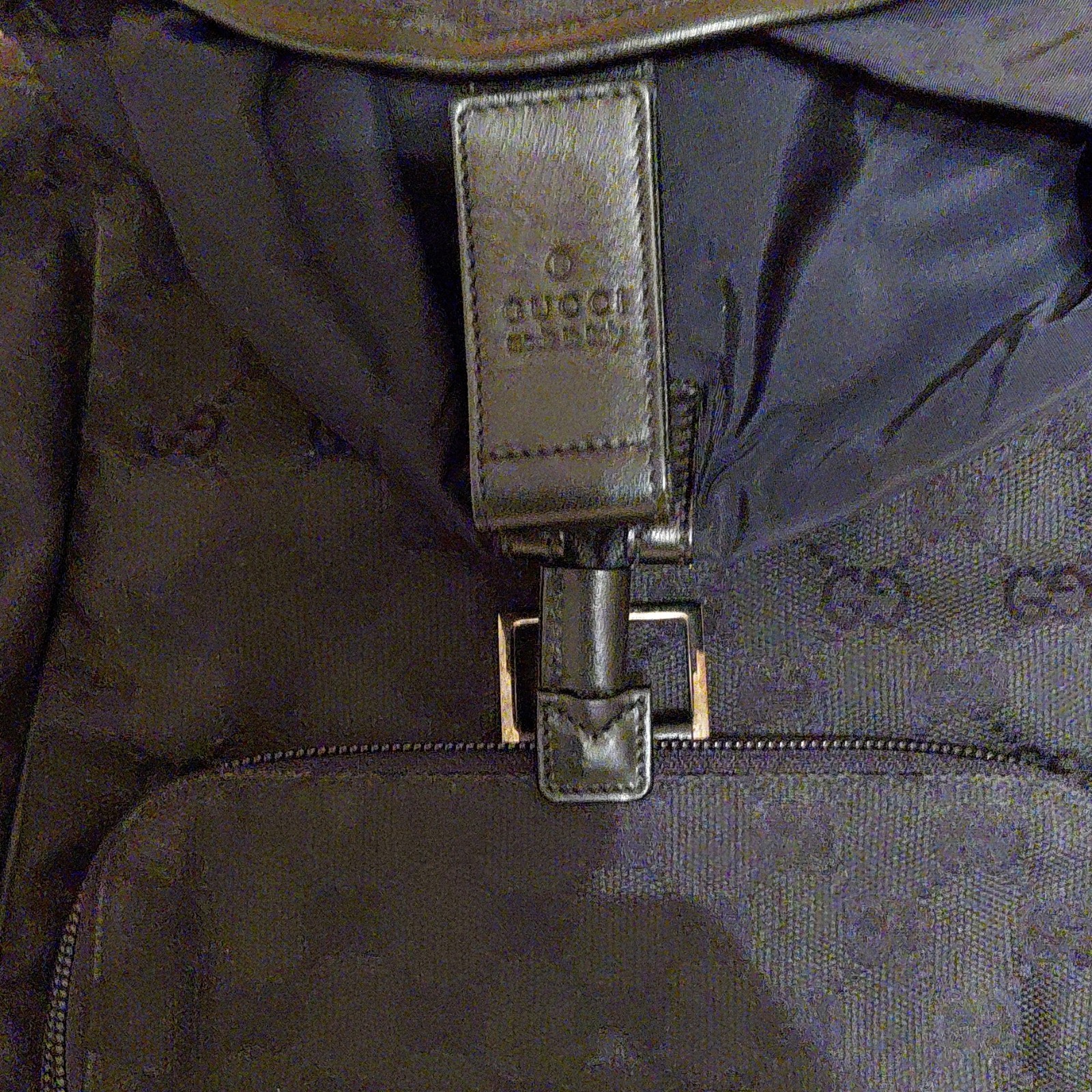 Vintage Gucci Black Monogram Backpack Adjustable Strap Inner Pockets