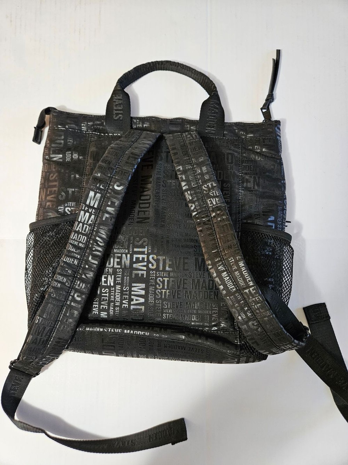 Steve Madden Black Logo-Print Backpack Padded Straps