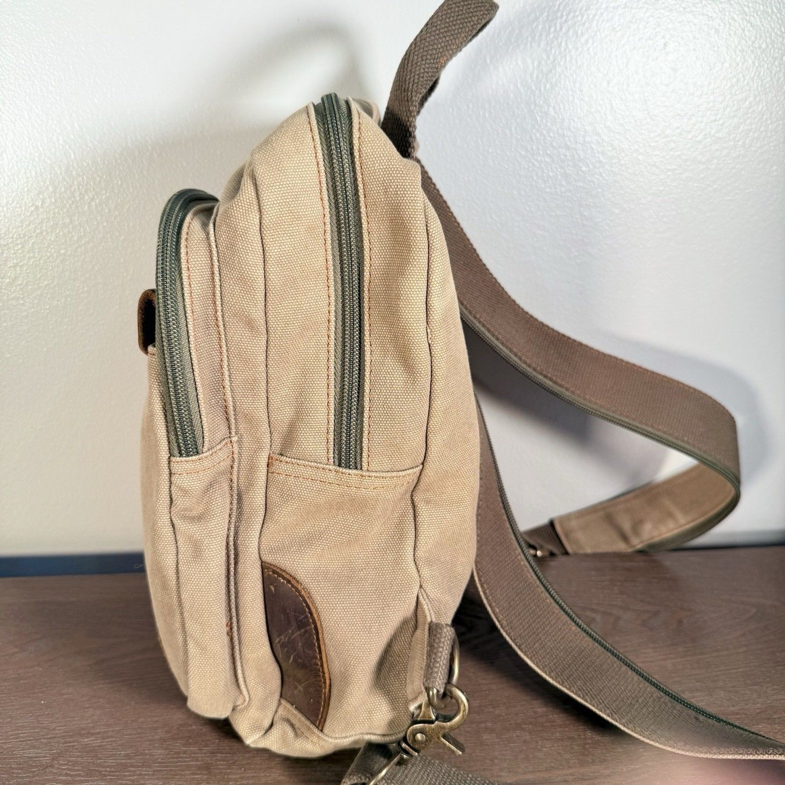 Augur Strauss Convertible Canvas Leather Utility Backpack Men Unisex Sling Bag