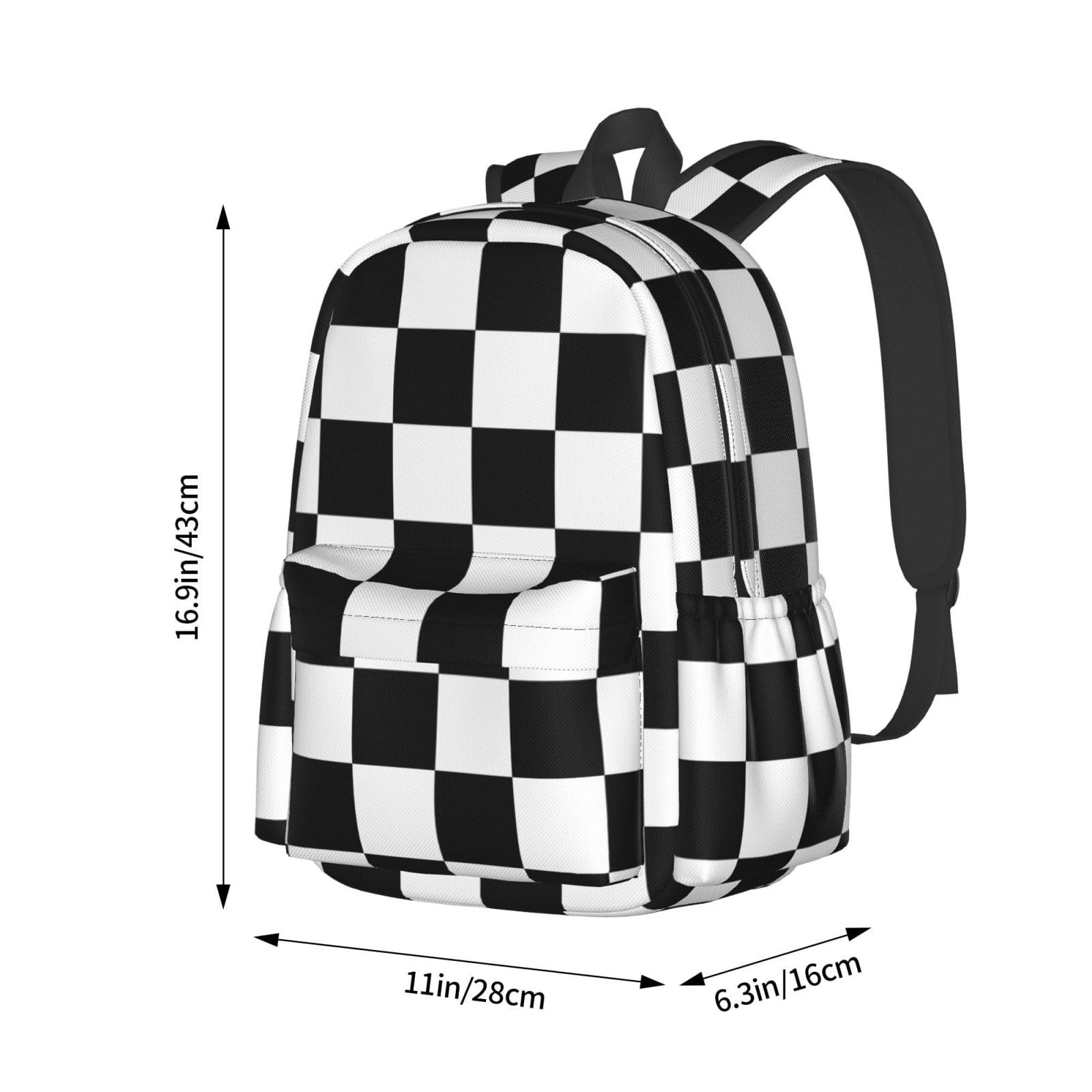 Black And White Checkered Laptop Backpack For Men Women, Lightweight Racing D…
