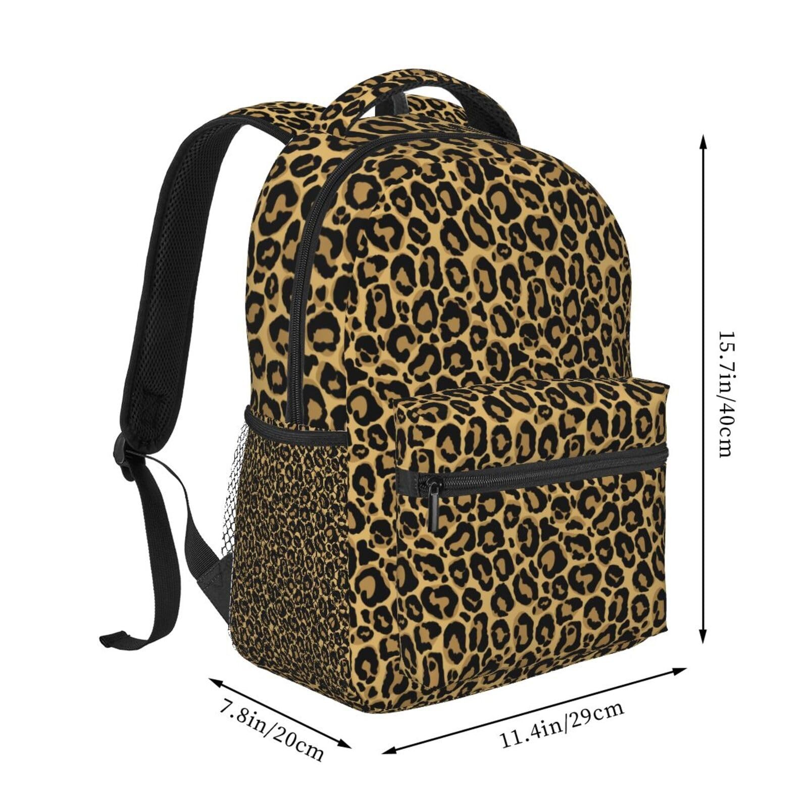 Brown Leopard Print Laptop Backpack School Bag Travel Daypack Men Women Teens