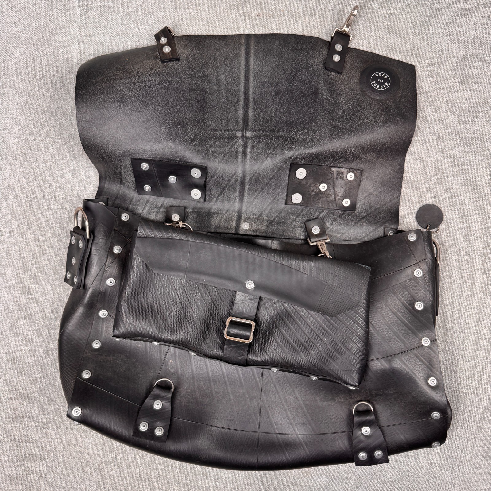 Recycled Rubber Duffle Bag Black | Heavy Duty Travel Weekender Industrial Style