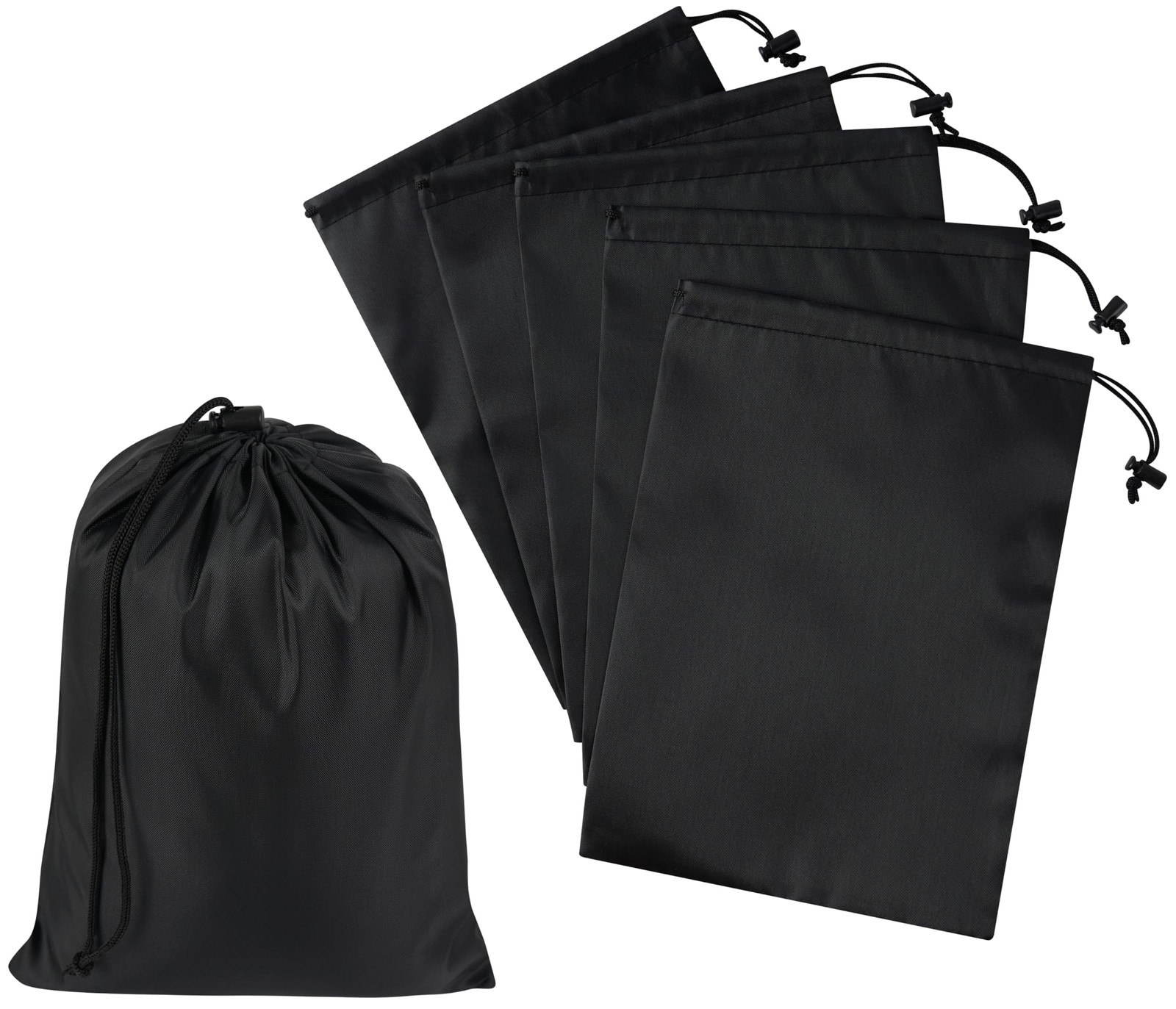 Drawstring Bag with Toggle – Nylon Cinch and Ditty Pouch – Six Pack (Black, 8…